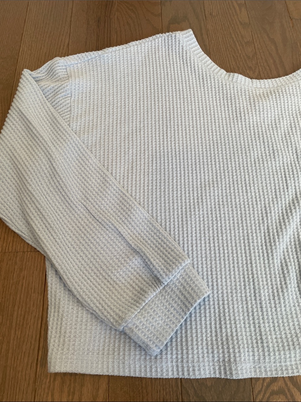 Light Blue Waffle Knit Long Sleeve Women's Top